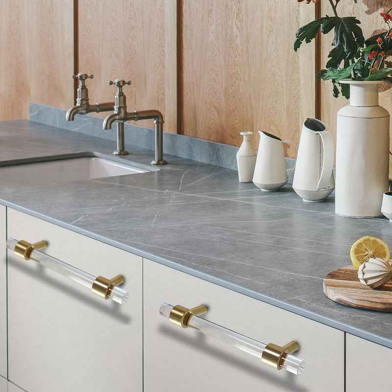 Acrylic and Brass Kitchen Cupboard Handles - Modern Drawer and Dresser Pulls - FocusHardware