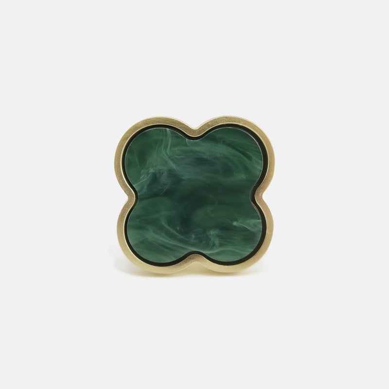 Decorative Brushed Brass Knobs for Kitchen Cabinet, Green Clovers Drawer Pulls, Modern Closet Handles - FocusHardware