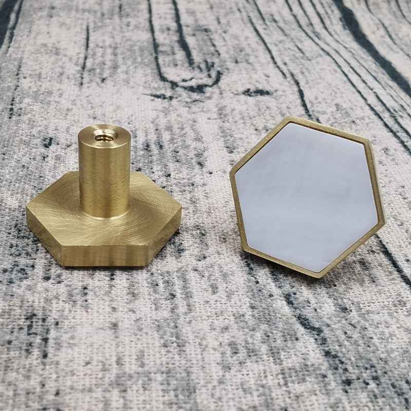Decorative Brass Cabinet Knobs - Hexagon White Drawer Pulls for Kitchen, Dresser, Cupboard, and Wardrobe Handles - FocusHardware