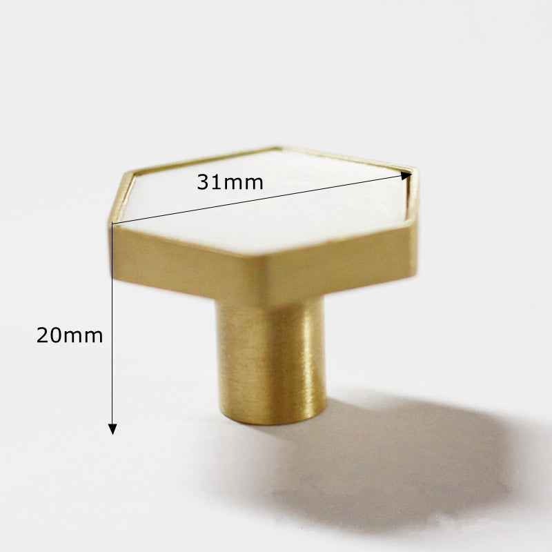 Decorative Brass Cabinet Knobs - Hexagon White Drawer Pulls for Kitchen, Dresser, Cupboard, and Wardrobe Handles - FocusHardware