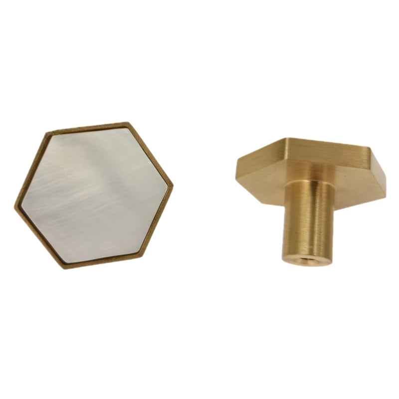 Decorative Brass Cabinet Knobs - Hexagon White Drawer Pulls for Kitchen, Dresser, Cupboard, and Wardrobe Handles - FocusHardware