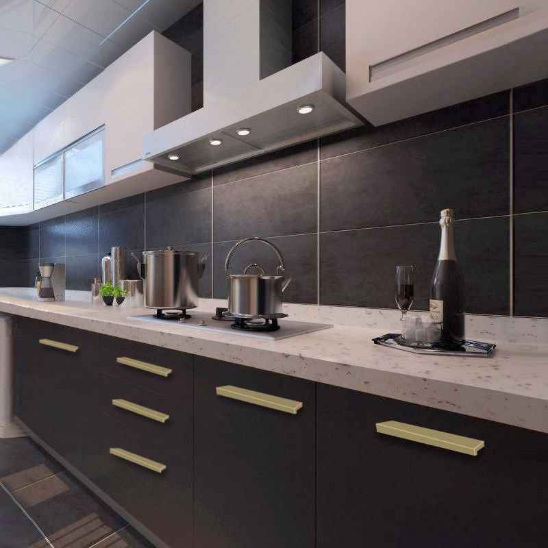Solid Brass Kitchen Cabinet Knobs and Handles - Brushed Brass Cabinet Handles for Drawers and Cupboards - FocusHardware