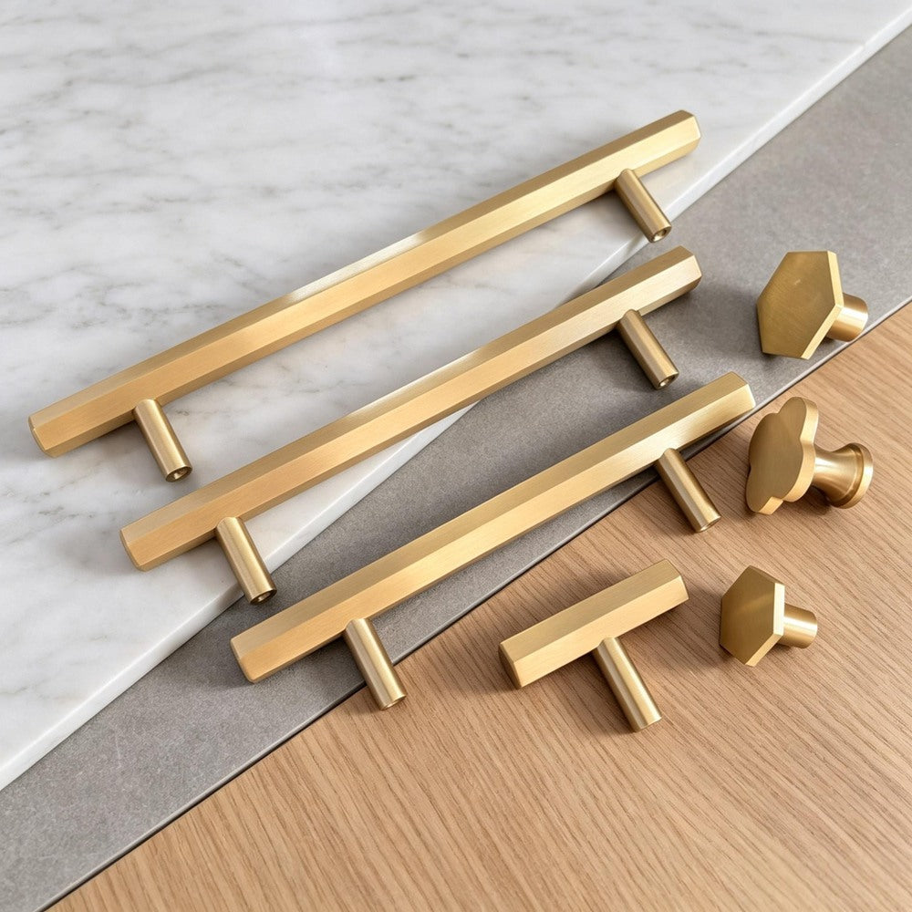 Brass Cabinet Drawer Handles — Gold Kitchen Wardrobe & Cupboard Pulls Modern
