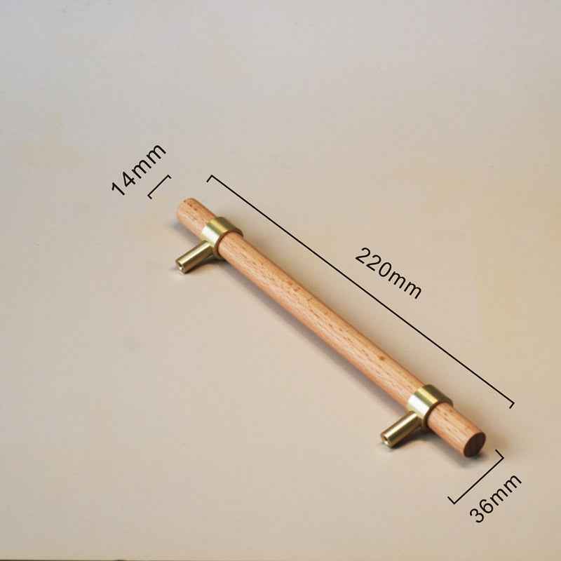 Wooden Beech Kitchen Cabinet Handles with Brass Drawer and Dresser Pulls for Cupboard Doors - FocusHardware