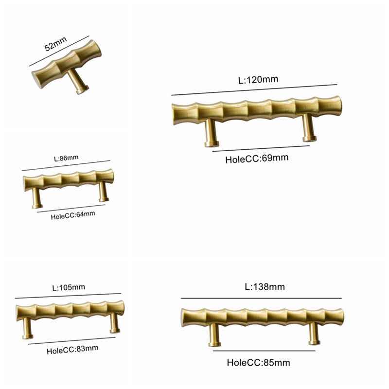 Bamboo Brass Cabinet Handles for Kitchen and Furniture - Gold Drawer Knobs and Dresser Pulls