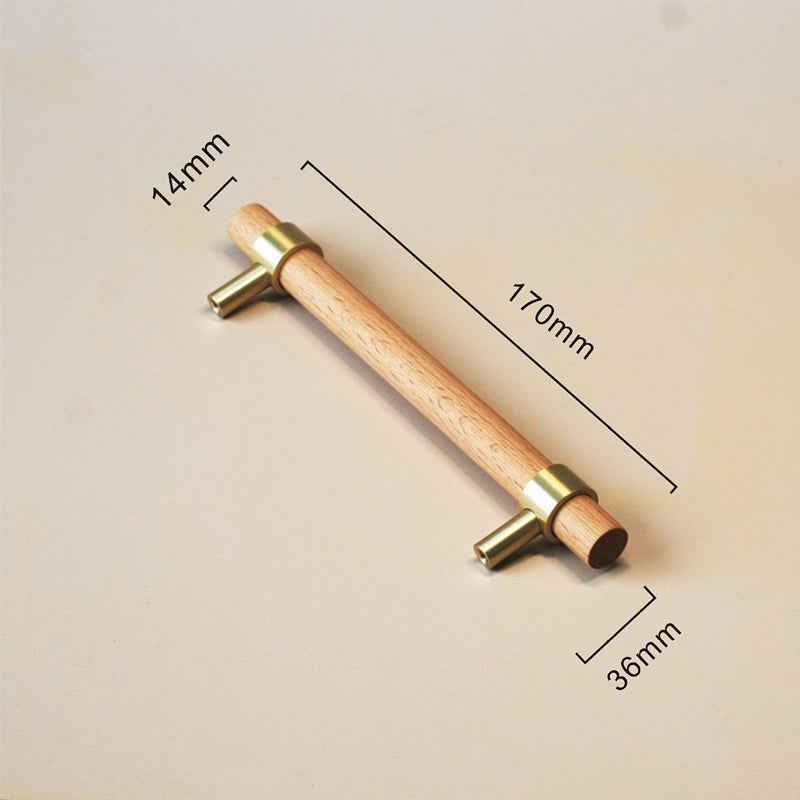 Wooden Beech Kitchen Cabinet Handles with Brass Drawer and Dresser Pulls for Cupboard Doors - FocusHardware