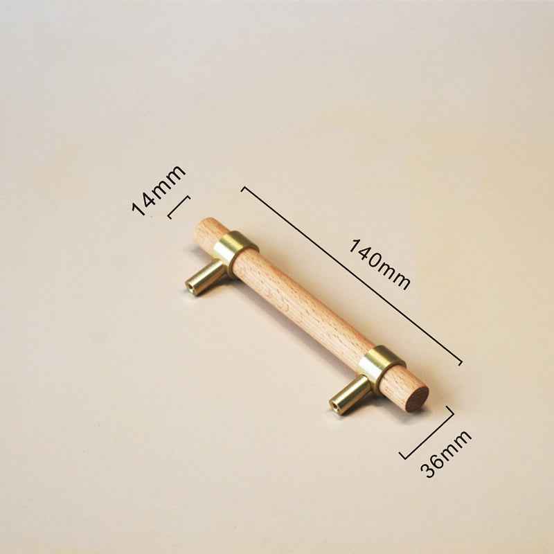 Wooden Beech Kitchen Cabinet Handles with Brass Drawer and Dresser Pulls for Cupboard Doors - FocusHardware