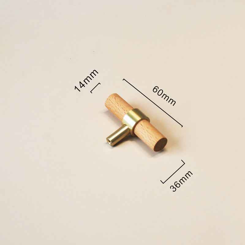 Wooden Beech Kitchen Cabinet Handles with Brass Drawer and Dresser Pulls for Cupboard Doors - FocusHardware