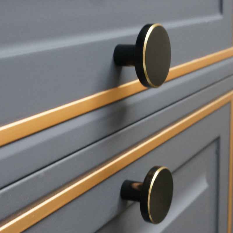 Modern Brass Kitchen Cabinet Knobs - Round Pulls for Black Drawer Dresser and Cupboard Furniture - FocusHardware