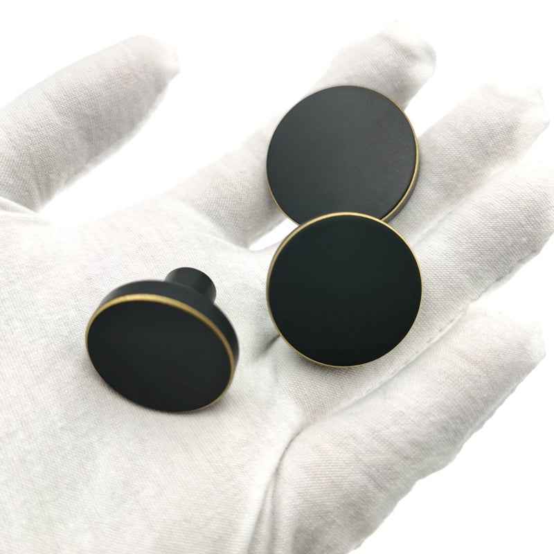 Modern Brass Kitchen Cabinet Knobs - Round Pulls for Black Drawer Dresser and Cupboard Furniture - FocusHardware