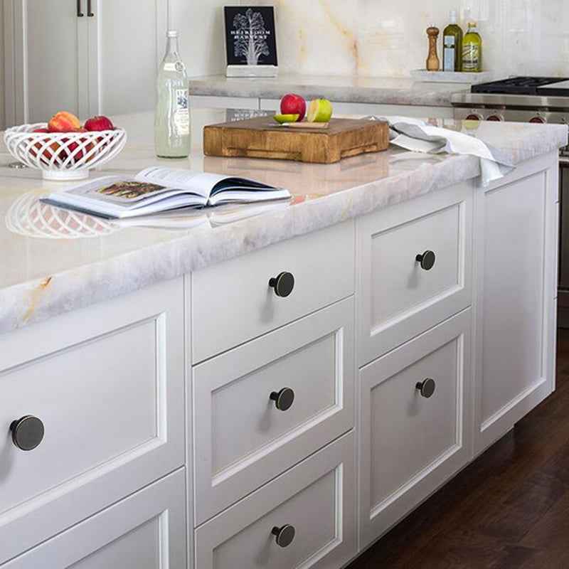Modern Brass Kitchen Cabinet Knobs - Round Pulls for Black Drawer Dresser and Cupboard Furniture - FocusHardware