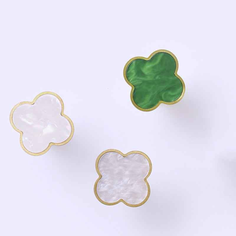 Brass Drawer Knobs - Decorative Solid Brass Kitchen Cabinet Knobs with Resin Clovers for Modern Dresser and Cupboard Pulls Handles - FocusHardware