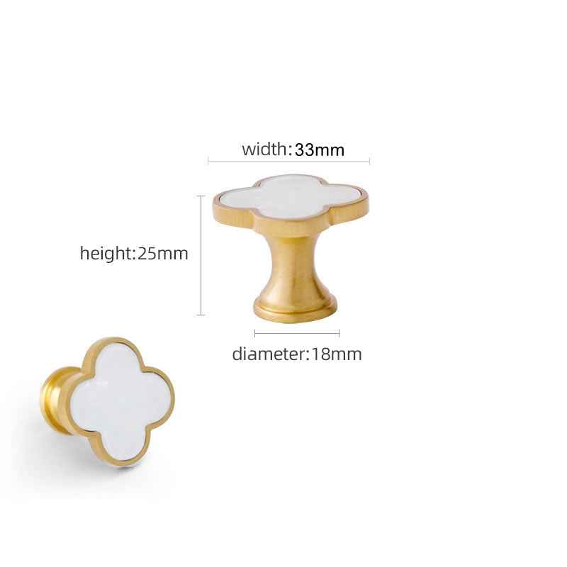 Brass Drawer Knobs - Decorative Solid Brass Kitchen Cabinet Knobs with Resin Clovers for Modern Dresser and Cupboard Pulls Handles - FocusHardware