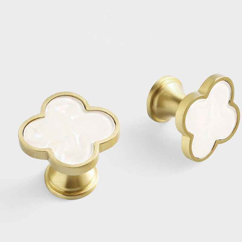 Brass Knobs for Kitchen Cabinets - Decorative White Clovers Drawer Dresser Pulls and Cupboard Handles - FocusHardware