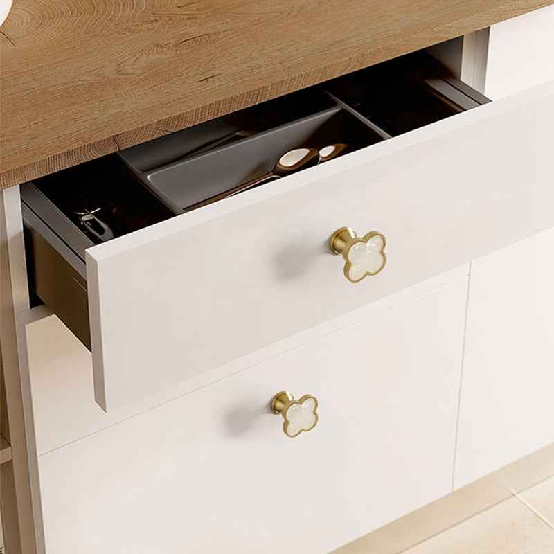 Brass Knobs for Kitchen Cabinets - Decorative White Clovers Drawer Dresser Pulls and Cupboard Handles - FocusHardware
