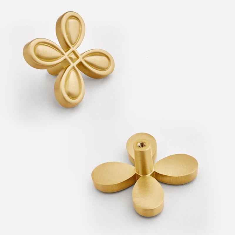 Modern Brass Cabinet Drawer Pulls Gold Clover Handles for Dresser and Cupboard Furniture - FocusHardware