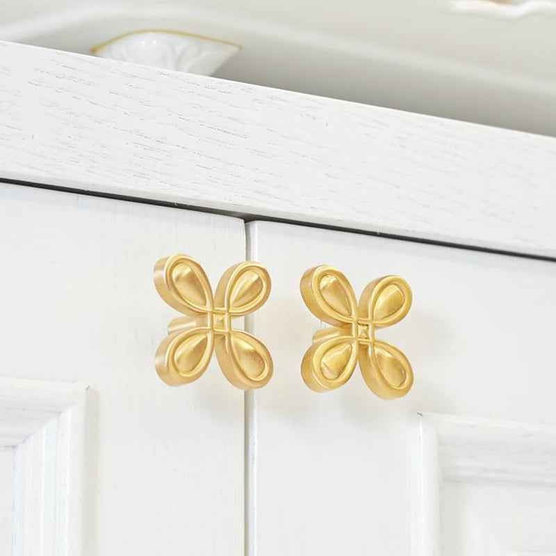 Modern Brass Cabinet Drawer Pulls Gold Clover Handles for Dresser and Cupboard Furniture - FocusHardware