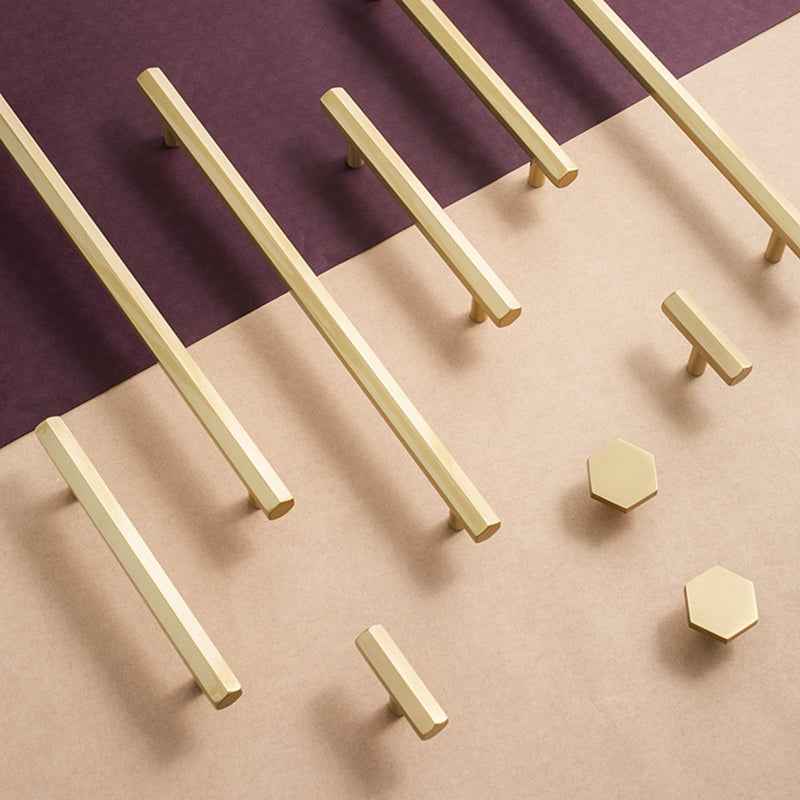 Modern Hexagon Brass Drawer Handles - Solid Brass Kitchen Cabinet Door Pulls & Gold Furniture Knobs - FocusHardware