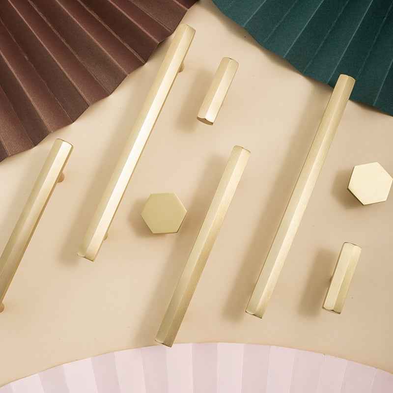 Modern Hexagon Brass Drawer Handles - Solid Brass Kitchen Cabinet Door Pulls & Gold Furniture Knobs - FocusHardware