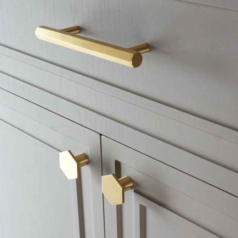 Modern Hexagon Brass Drawer Handles - Solid Brass Kitchen Cabinet Door Pulls & Gold Furniture Knobs - FocusHardware