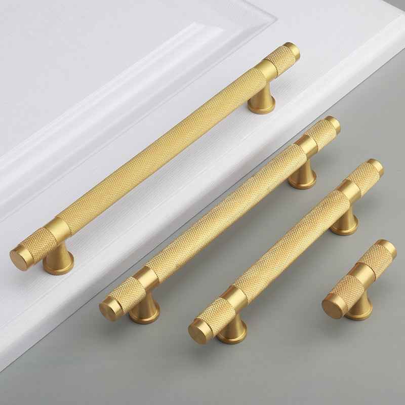 Modern Knurled Brass Kitchen Handles and Cabinet Knobs - Gold Drawer Dresser Pulls for Furniture and Cupboard Hardware - FocusHardware