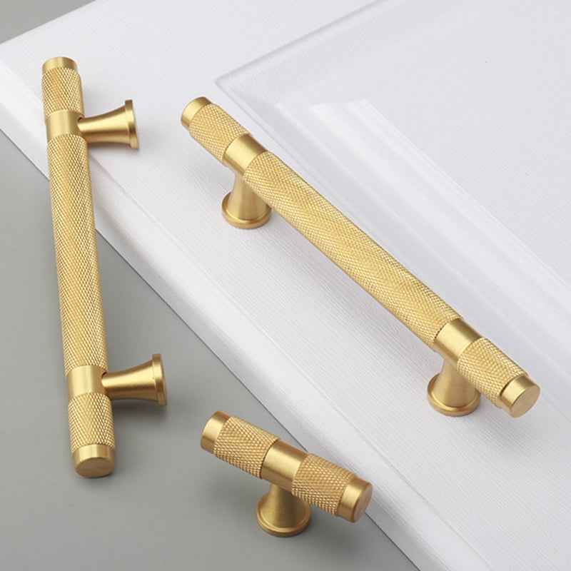 Modern Knurled Brass Kitchen Handles and Cabinet Knobs - Gold Drawer Dresser Pulls for Furniture and Cupboard Hardware - FocusHardware
