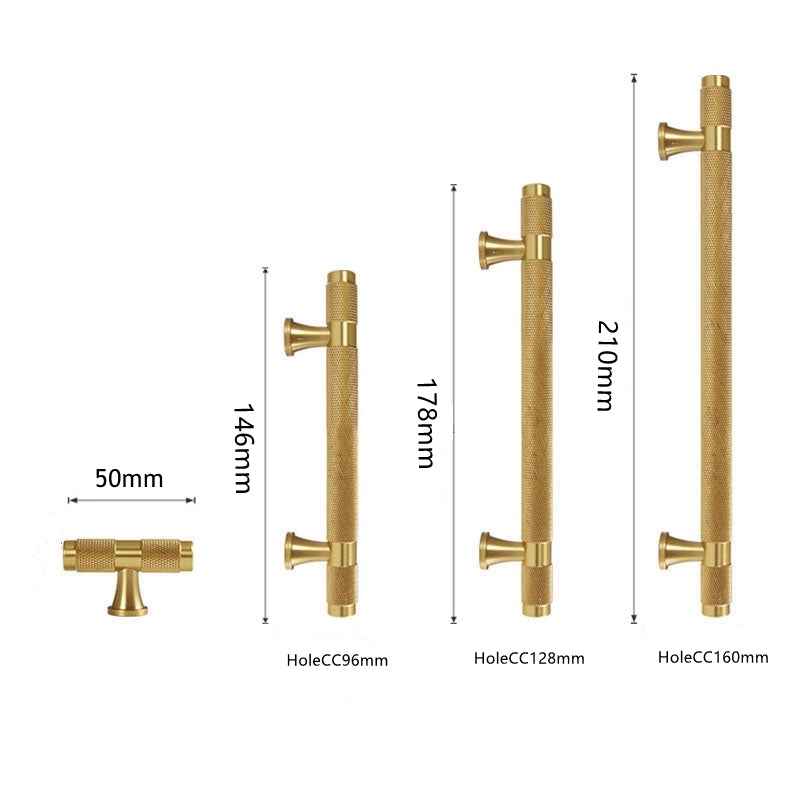 Modern Knurled Brass Kitchen Handles and Cabinet Knobs - Gold Drawer Dresser Pulls for Furniture and Cupboard Hardware - FocusHardware