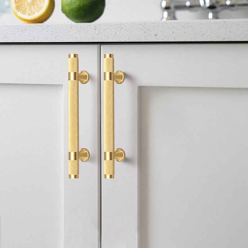 Modern Knurled Brass Kitchen Handles and Cabinet Knobs - Gold Drawer Dresser Pulls for Furniture and Cupboard Hardware - FocusHardware