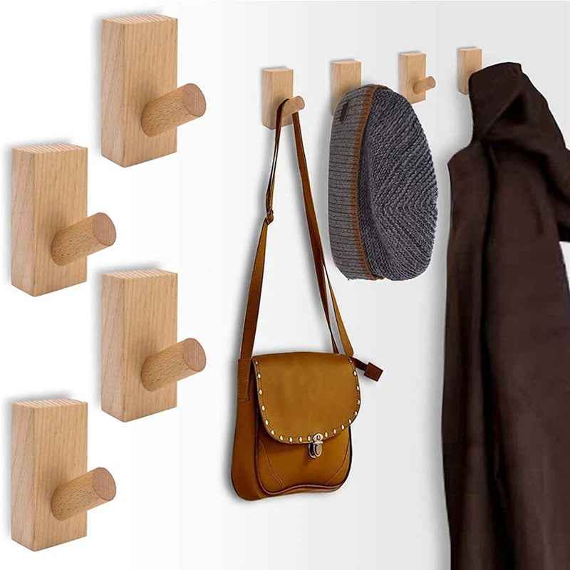 Wooden Wall Mounted Hook Oak Coat and Hat Purse Wardrobe Hanger Towel Hook for Hanging - FocusHardware