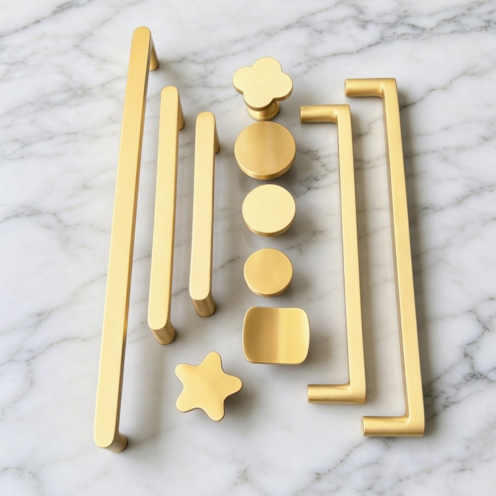 Gold Brass Cabinet Drawer Knobs Handles - Modern Kitchen Cupboard Pulls