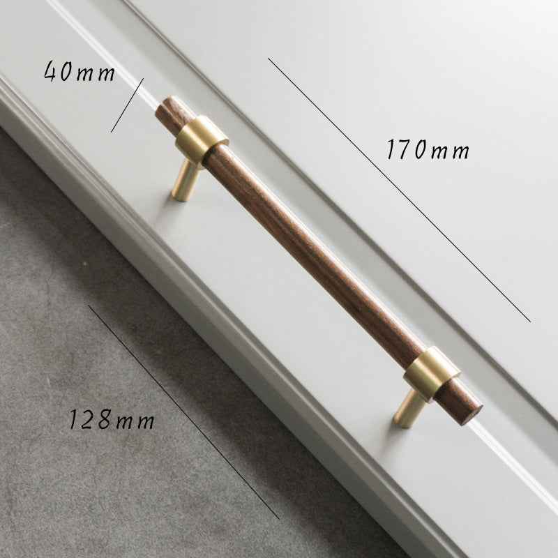 Wooden Cabinet Pulls - Walnut Drawer Dresser Cupboard Door Handles with Brass Finish - FocusHardware