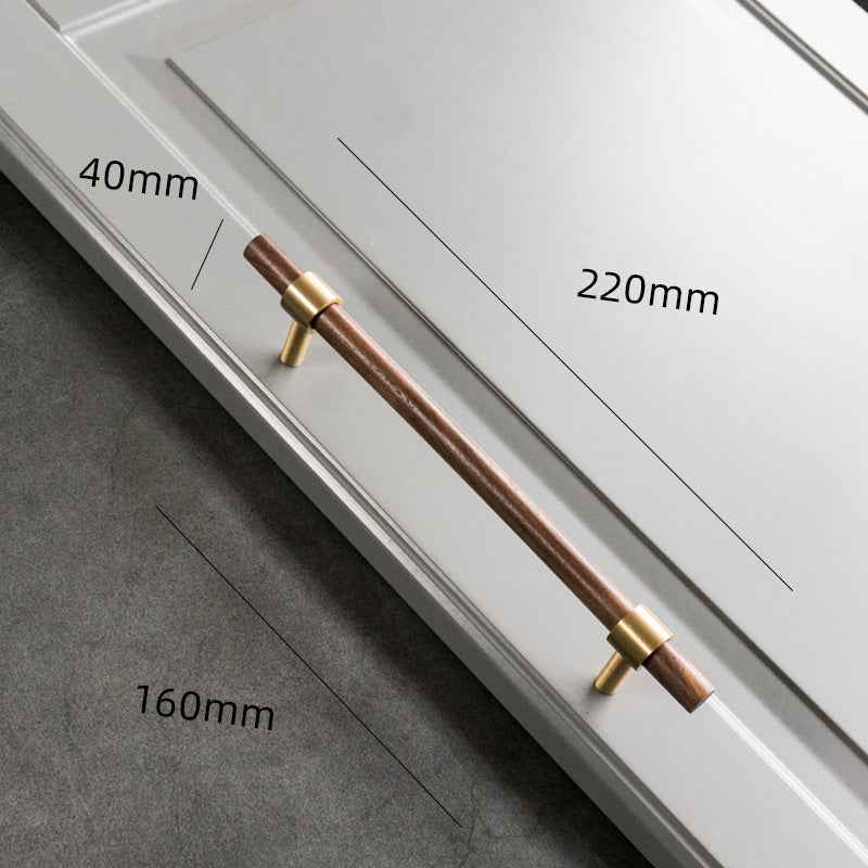 Wooden Cabinet Pulls - Walnut Drawer Dresser Cupboard Door Handles with Brass Finish - FocusHardware