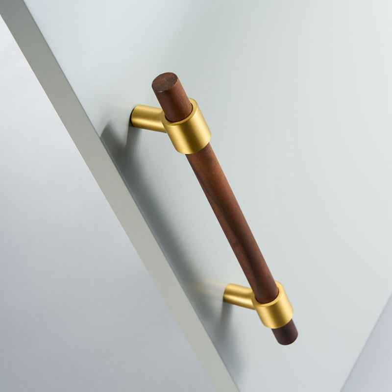 Wooden Cabinet Pulls - Walnut Drawer Dresser Cupboard Door Handles with Brass Finish - FocusHardware