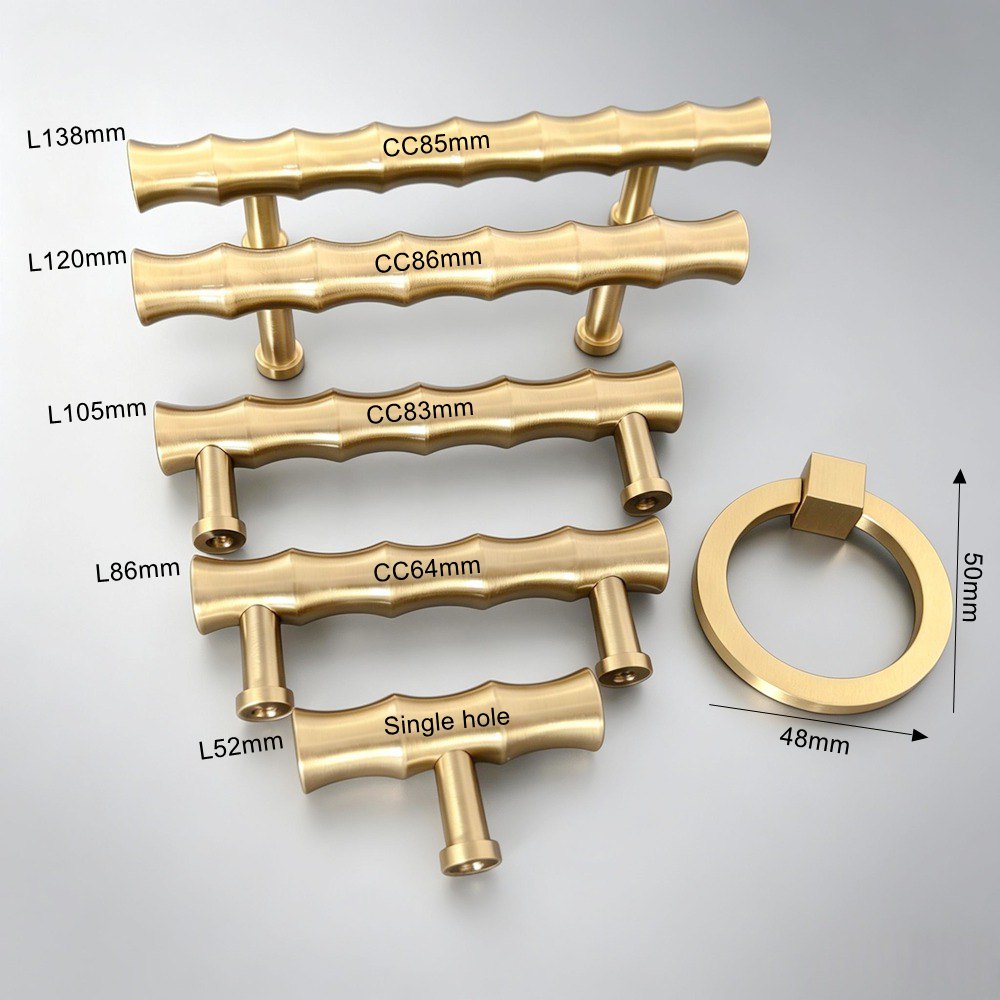 Solid Brass Cabinet Drawer Knobs Pulls - Gold Wardrobe Dresser Handles Modern