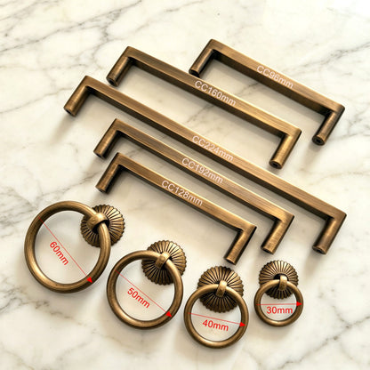 Antique Brass Kitchen Cabinet Pulls - Vintage Cupboard Drawer Handles
