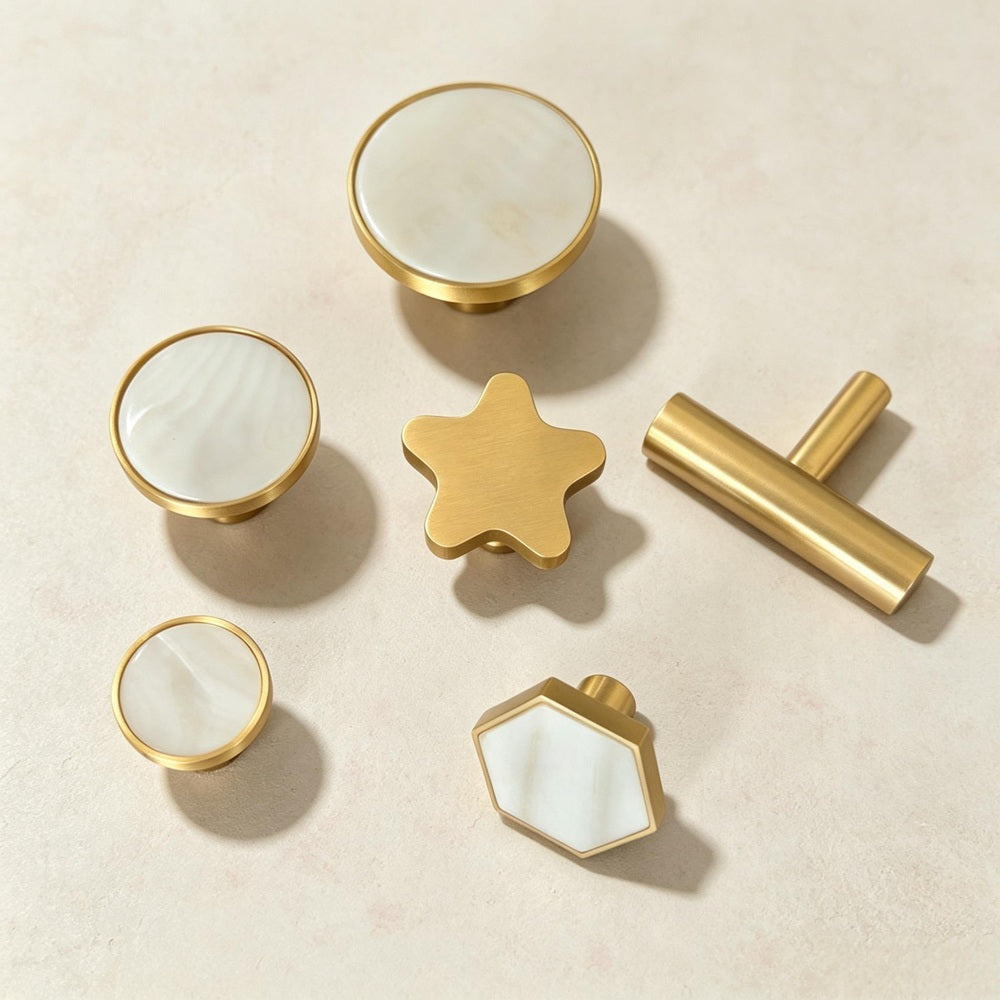 Solid Brass Kitchen Cabinet Knobs - Modern Drawer Dressers Pulls Furniture Cupboard Handles