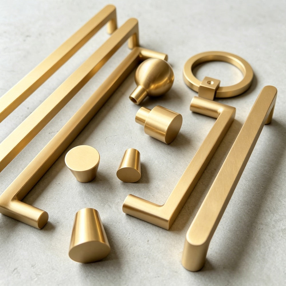 Brass Kitchen Cabinet Handles - Modern Drawer Dresser Knobs Gold Cupboard Pulls