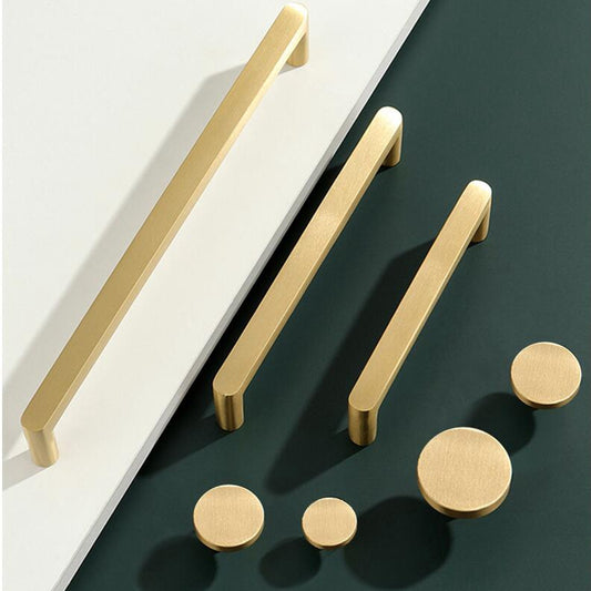 Modern Solid Brass Cabinet Drawer Dresser Handles Gold Kitchen Cupboard Door Knobs Wardrobe Pulls Furniture Hardware