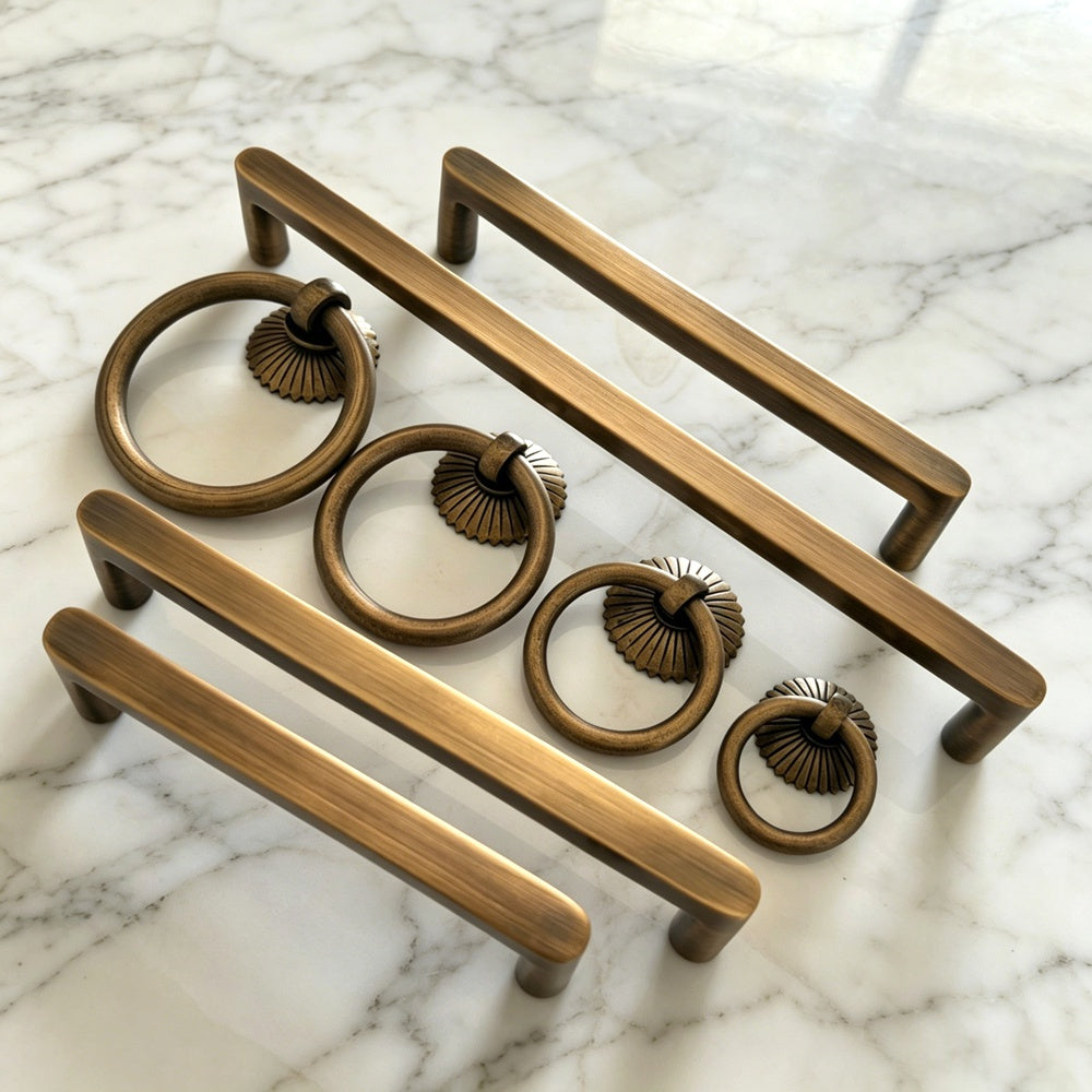 Antique Brass Kitchen Cabinet Pulls - Vintage Cupboard Drawer Handles