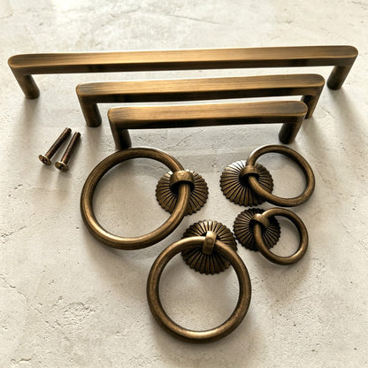Antique Brass Kitchen Cabinet Pulls - Vintage Cupboard Drawer Handles