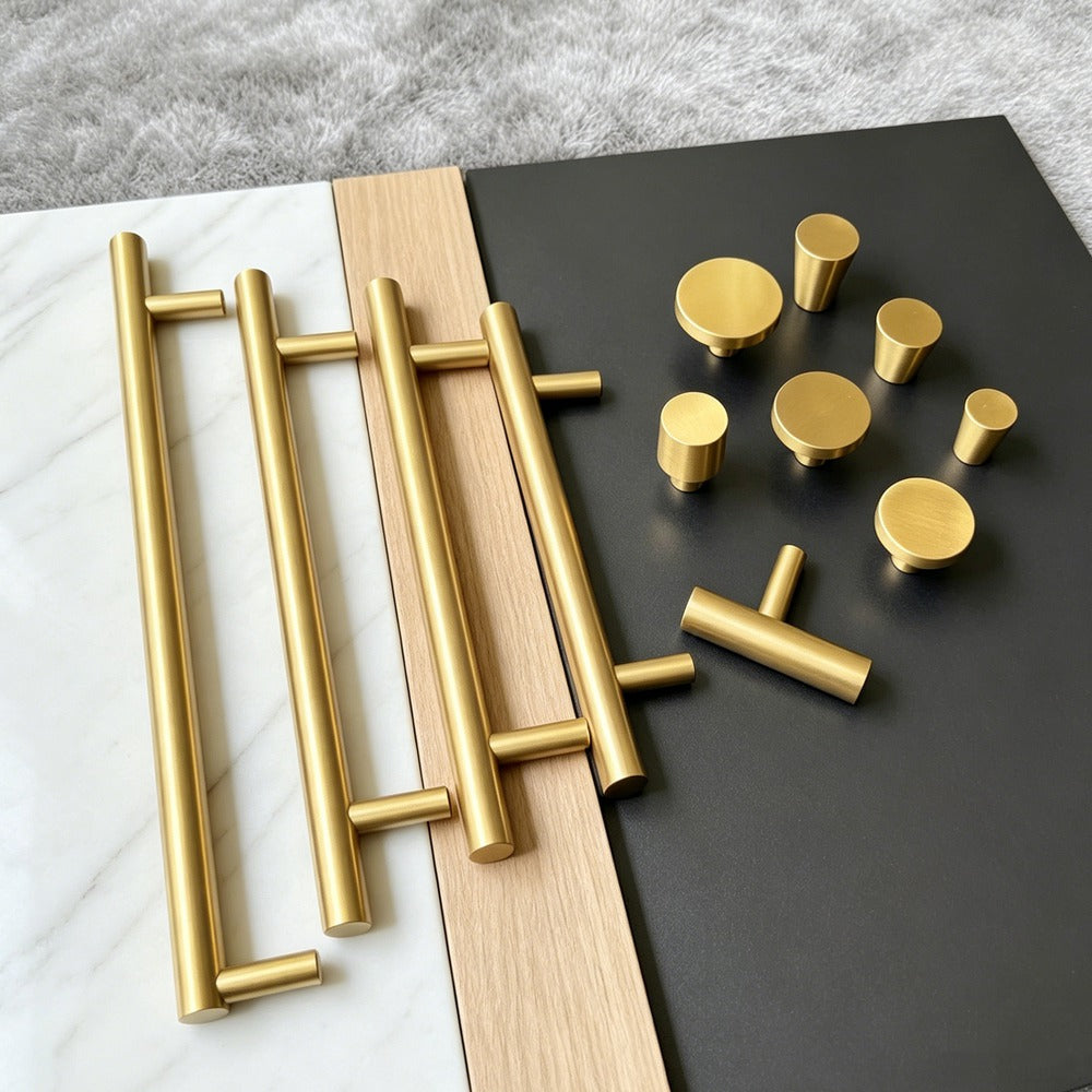 Satin Brass Kitchen Cabinet Handles - Modern Drawer Dresser Knobs Cupboard Pulls