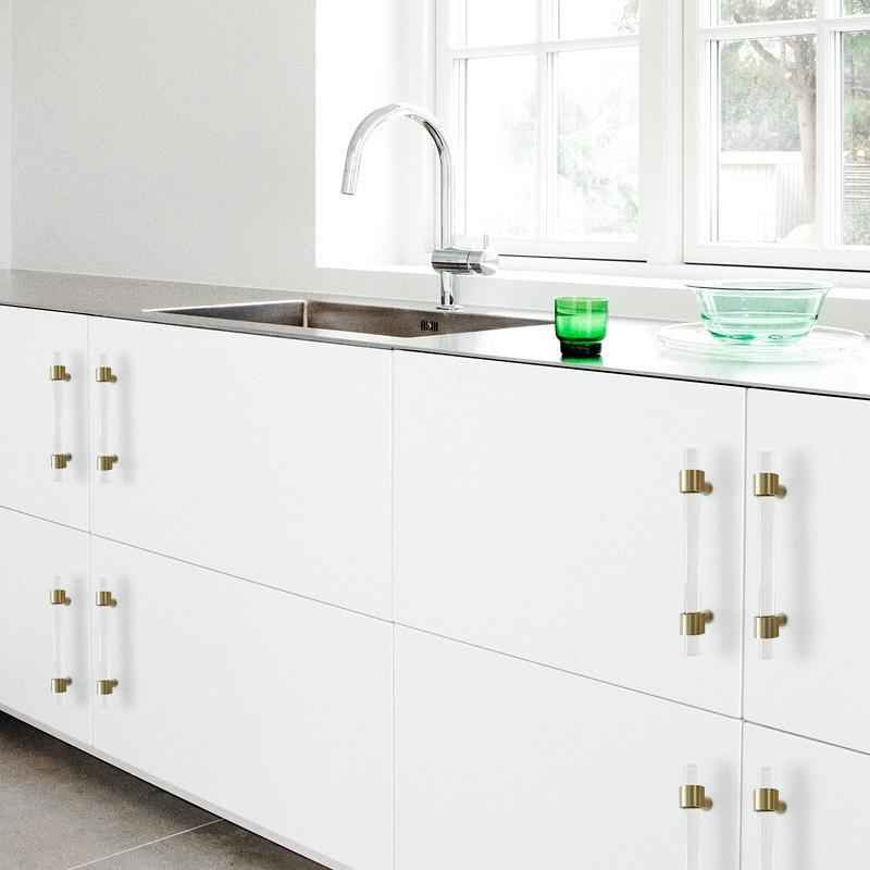Modern Acrylic Kitchen Cabinet Handles - Brass Cupboard Drawer Pulls