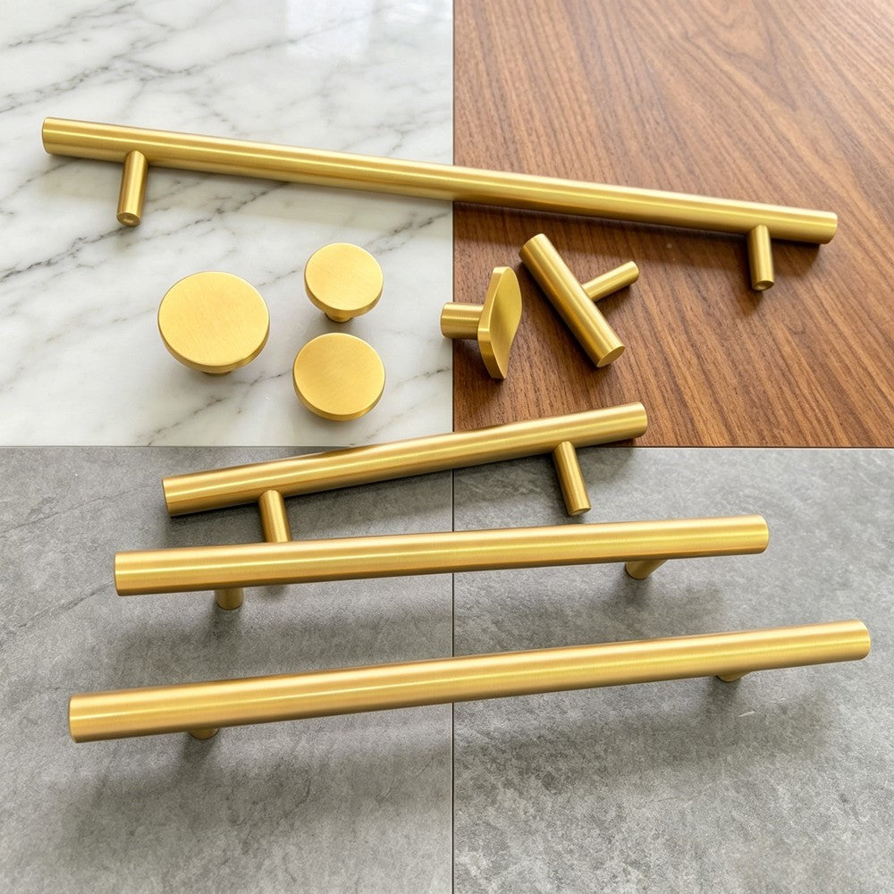 Brushed Brass Kitchen Cabinet Knobs & Pulls - Gold Cupboard Drawer Handles