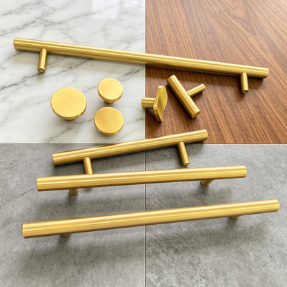 Brushed Brass Kitchen Cabinet Knobs & Pulls - Gold Cupboard Drawer Handles