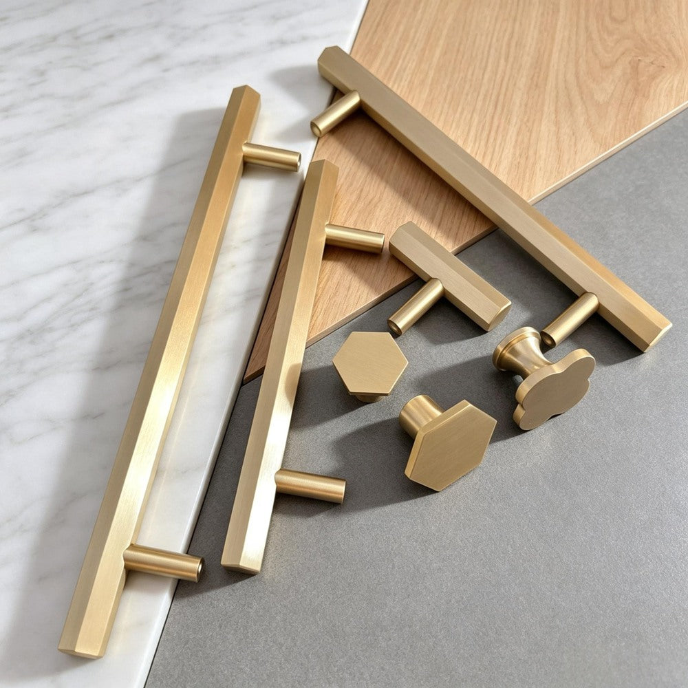 Brass Cabinet Drawer Handles — Gold Kitchen Wardrobe & Cupboard Pulls Modern