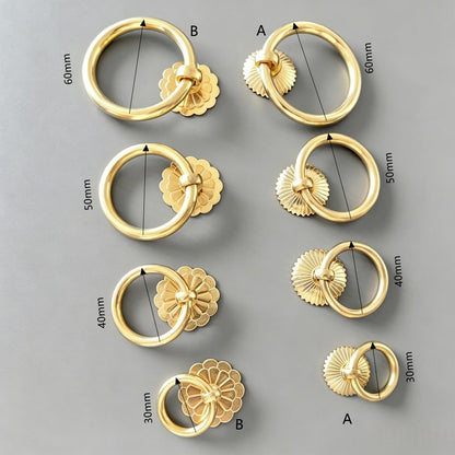Brushed Brass Kitchen Cabinet Ring Pulls - Gold Drawer Dresser Handles