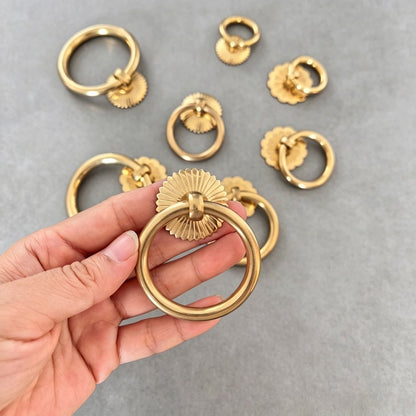 Brushed Brass Kitchen Cabinet Ring Pulls - Gold Drawer Dresser Handles