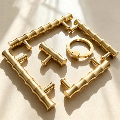 Solid Brass Cabinet Drawer Knobs Pulls - Gold Wardrobe Dresser Handles Modern