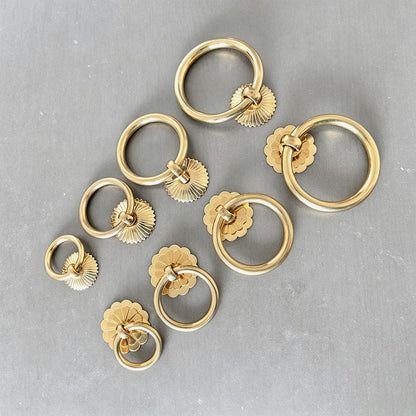Brushed Brass Kitchen Cabinet Ring Pulls - Gold Drawer Dresser Handles