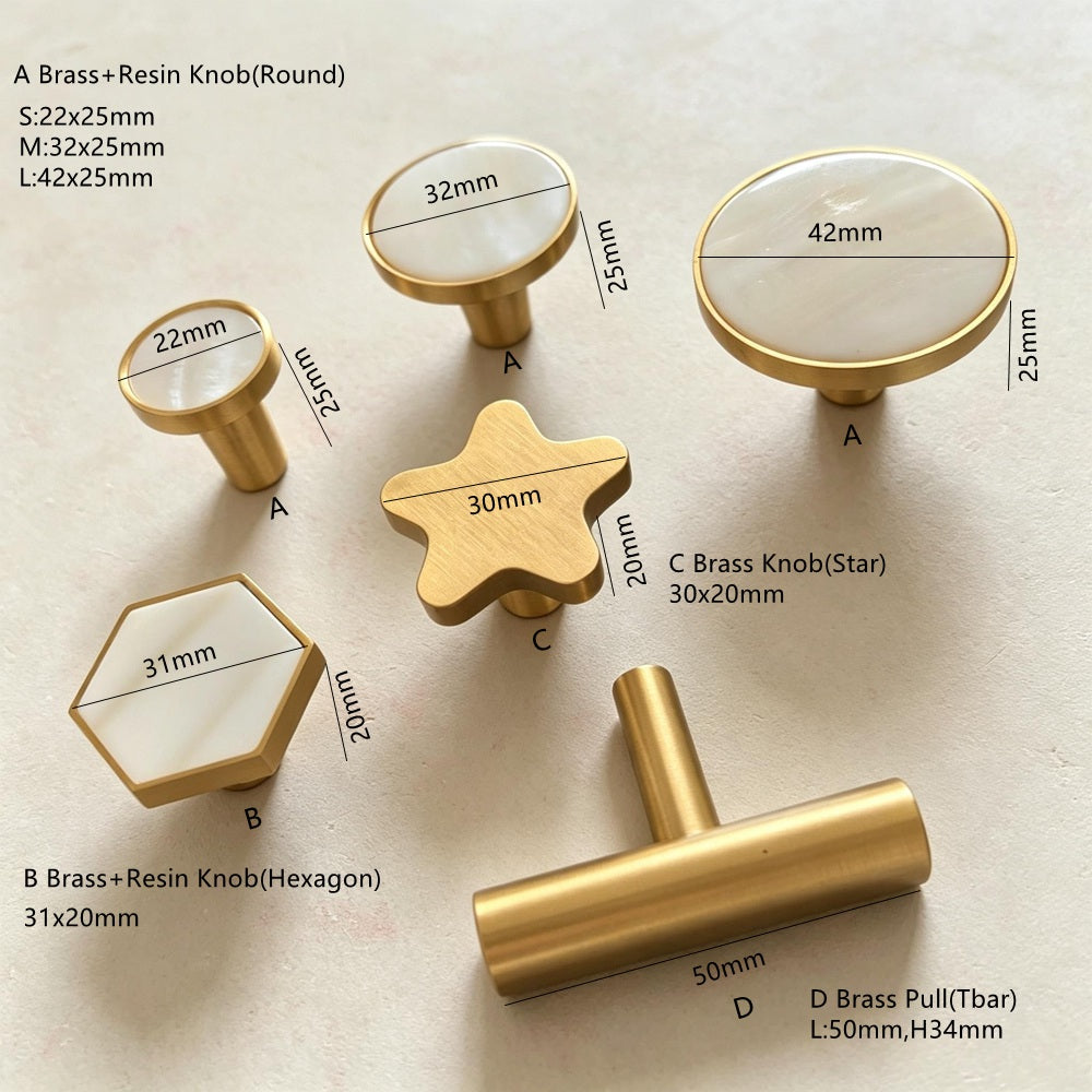 Solid Brass Kitchen Cabinet Knobs - Modern Drawer Dressers Pulls Furniture Cupboard Handles
